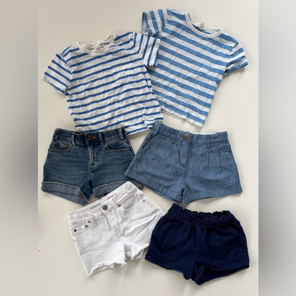 Crewcuts J.Crew Blue White LOT OF 6 Coastal Preppy Tees and Shorts Size 4-6, XS